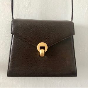 Brown Faux Croc Crossbody Mini Bag